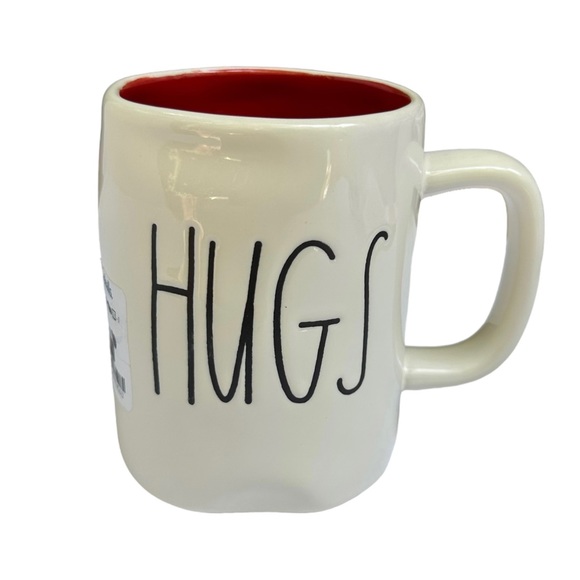 Rae Dunn HUGS KISSES Mug Two Sided White Red Interior NWT 2017 OG - Picture 3 of 15
